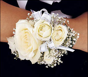 White Ice Roses Wristlet from Parkway Florist in Pittsburgh PA